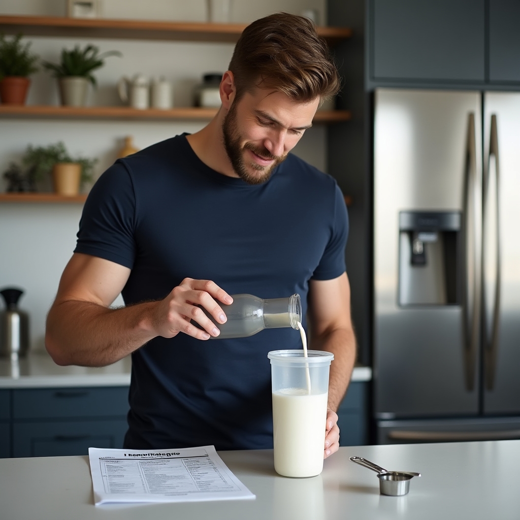 Post-run recovery shake being prepared in a blender bottle on a kitchen counter