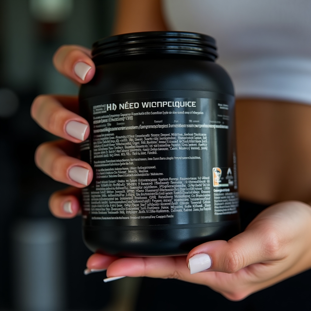 Close-up of a pre-workout supplement container showing a long proprietary blend ingredient panel